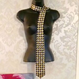 Gold Silver and Black Geometric Tie